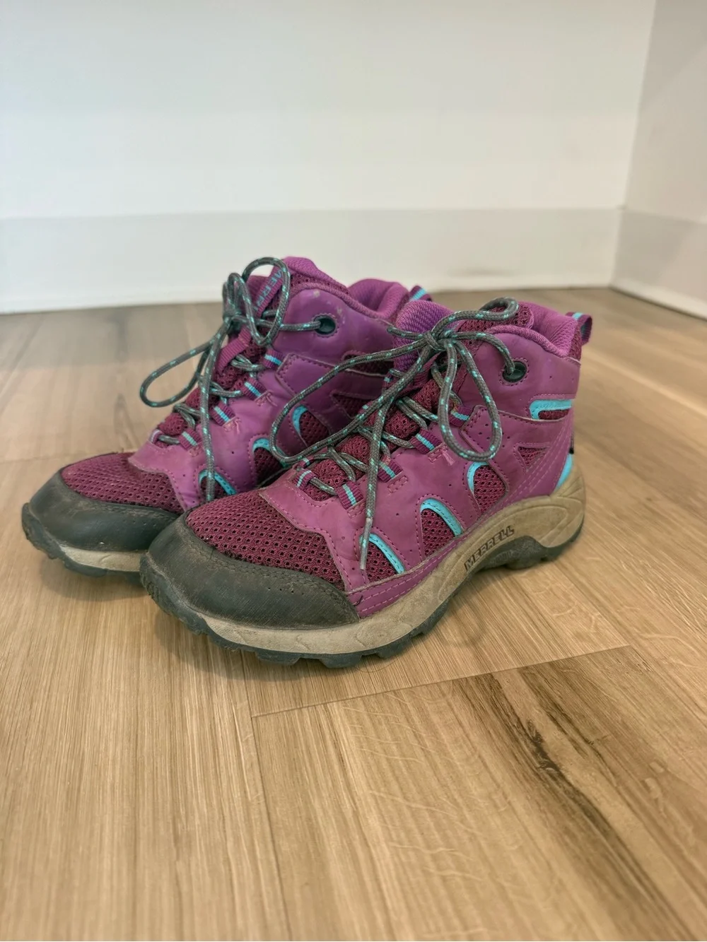 Kids Purple Hiking Boots with Teal Accents